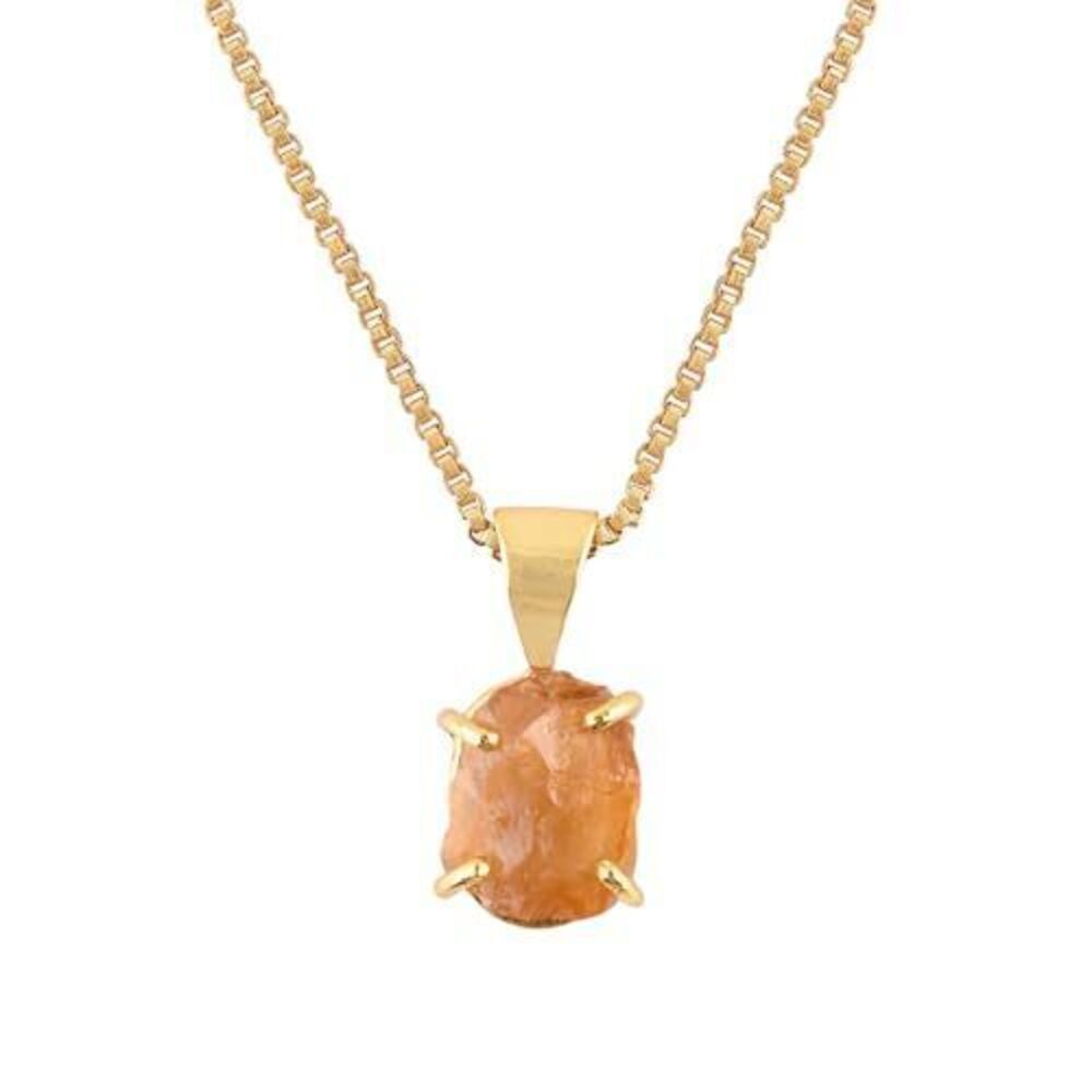 3115 Natural Raw Citrine Gemstone Pendant Necklace 18K Gold Plated